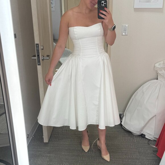 House of CB | Georgiana White Cotton Strapless Midi Sundress - Picture 3 of 4